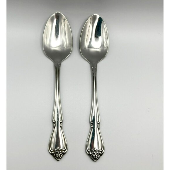 Oneida ARBOR‎ ROSE TRUE ROSE 1881 Rogers Stainless Flatware TWO Teaspoons Spoons - Picture 3 of 9